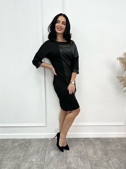 Плаття з екошкіри з сітчастим декором "Courtney" оптом | Норма Київ - фото 3