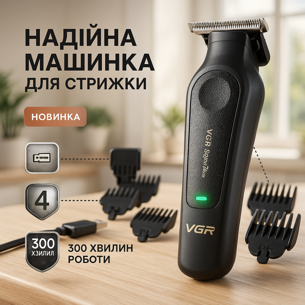Малошумная машинка для стрижки волос VGR V-995, Профессиональная машинка для стрижки головы OI-41 Львов - изображение 11