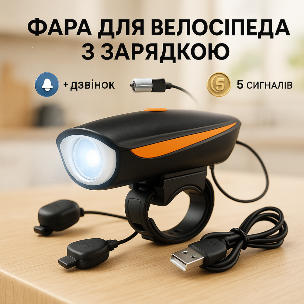 Фонарь для велосипеда с зарядным устройством 7588, Фара на руль велосипеда, Фару для электросамоката YK-87 Львов - изображение 7