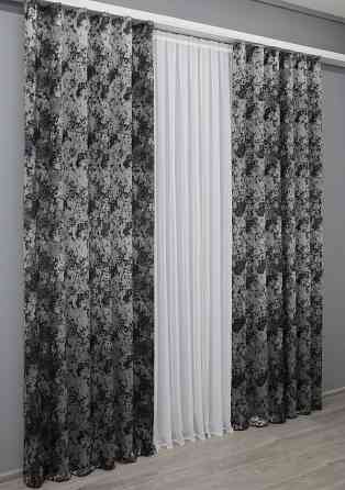Комплект готовых штор VR-Textil Мрамор Al-7 № 1464ш Серый с черным 150х290 см 2 шт (33-0327) Киев