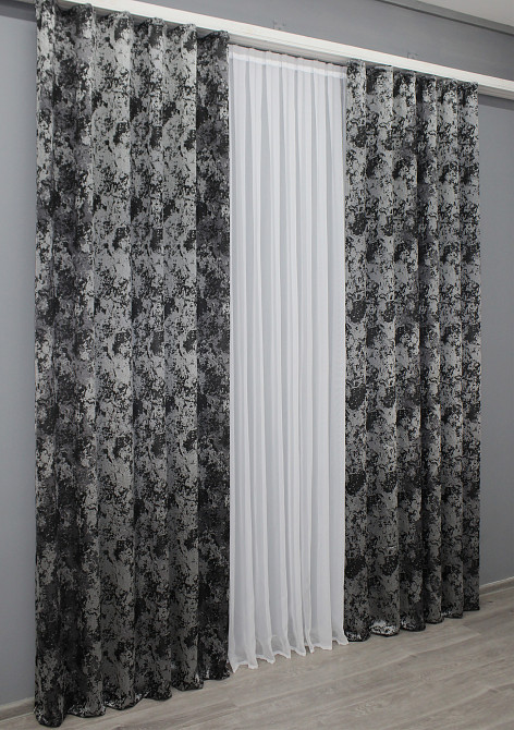 Комплект готовых штор VR-Textil Мрамор Al-7 № 1464ш Серый с черным 150х290 см 2 шт (33-0327) Киев - изображение 4