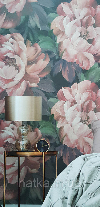 Шпалери вінілові на флізеліні Grandeco Anita 1,06х10 квіти півонії яскраво червоні Київ - фото 1