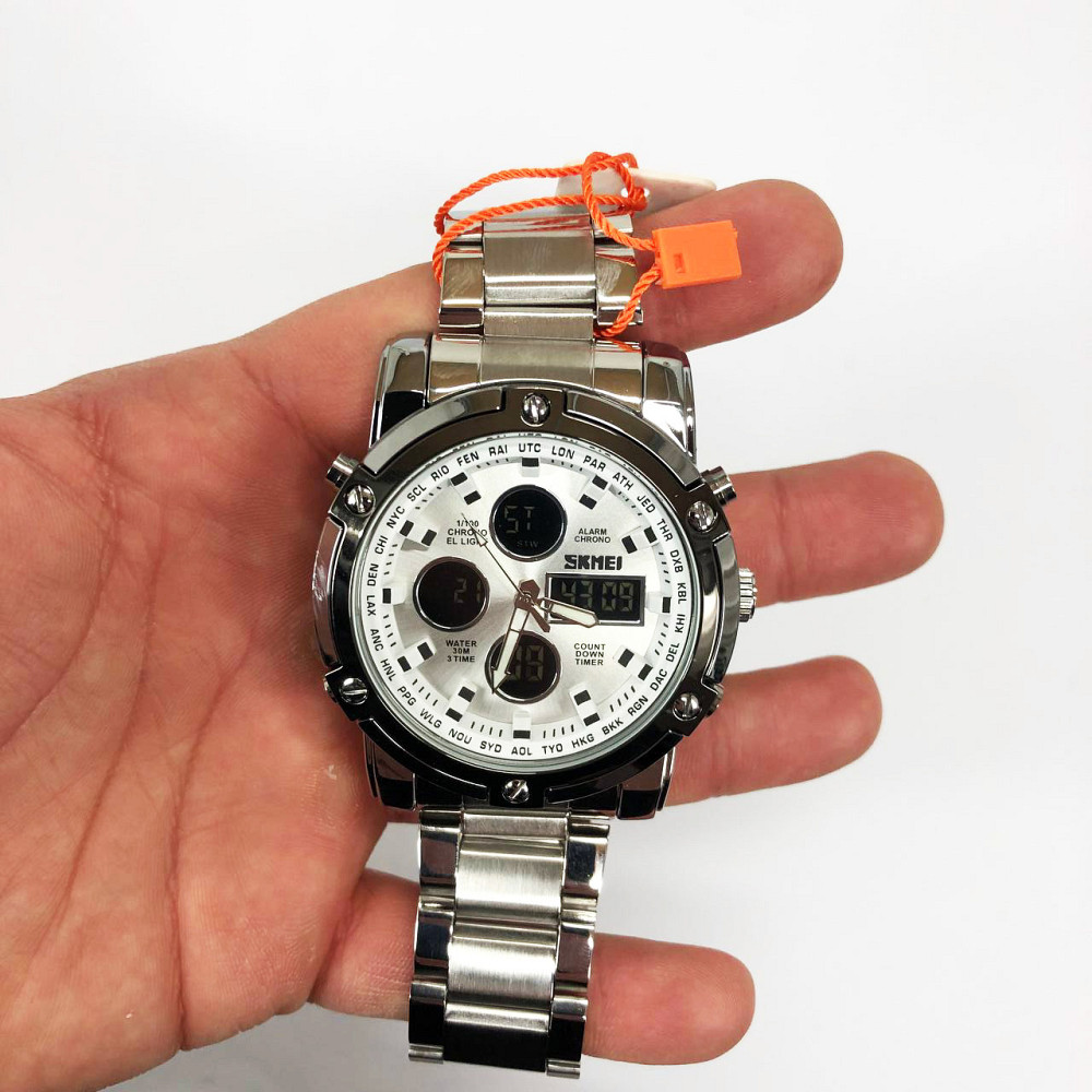 Брендовые мужские часы SKMEI 1389SI SILVER, Часы армейские оригинал, Часы IE-210 армейские скмей Киев - изображение 1