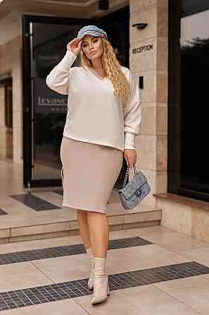 Жіночий костюм-двійка з ангори "Almo" оптом | Батал 54-56, Молочний + бежевий Київ