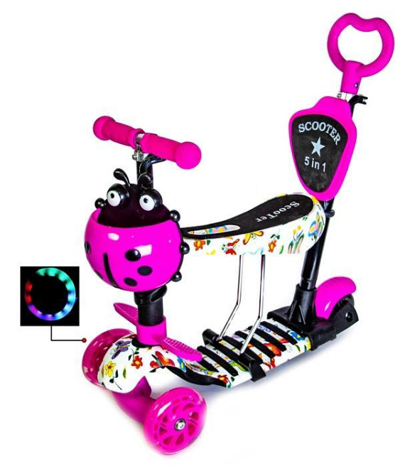 Детский самокат 5-в-1 с сиденьем и родительской ручкой "Бабочки" Одесса - изображение 1