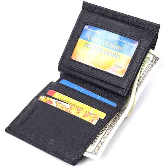 Жіночий гаманець середнього розміру із монетницею зовні із натуральної шкіри Чорний (ST Leather) Київ