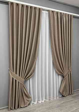 Комплект готовых штор VR-Textil Шенилл однотонный № 1906ш Светло-коричневый (32-266) Киев