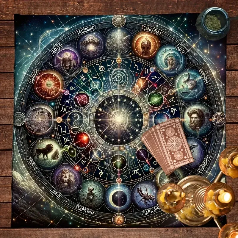 Скатерть для Таро 49×49 см — астрологическое полотно с зодиакальным кругом для раскладов и ритуалов Киев - изображение 3