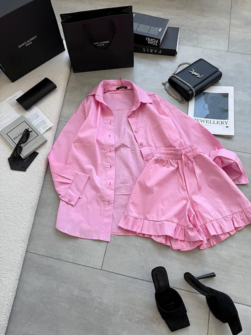 Жіночий літній костюм-двійка: сорочка та шорти котон Рожевий, 44/46 Одеса - фото 6