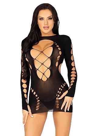 (SALE) Leg Avenue Long sleeve cut out mini dress Black O/S Sex Aura Киев