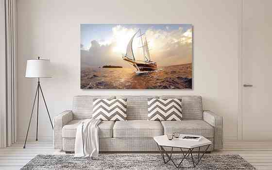 Картина холст у вітальню / спальню  Човен в морі     MLP_64 ( 60х30см ) 40x80 см Київ