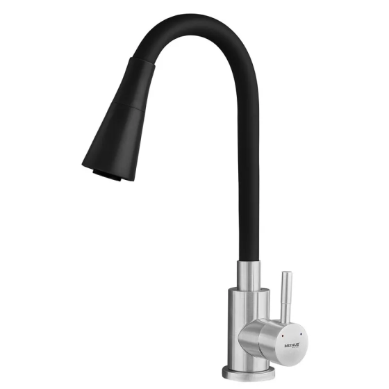 Смеситель для кухни MIXXUS SUS-011-T REFL.BLACK с силиконовым изливом из нерж. стали SUS304, излив черный (MI8226) Киев