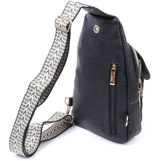 Удобная женская сумка с одной лямкой через плечо из крупнозернистой экокожи Vintage 22763 Черный Киев