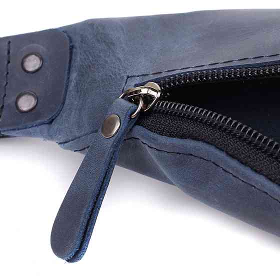 Чоловіча зручна бананка з натуральної вінтажної шкіри Синій (SHVIGEL) Київ