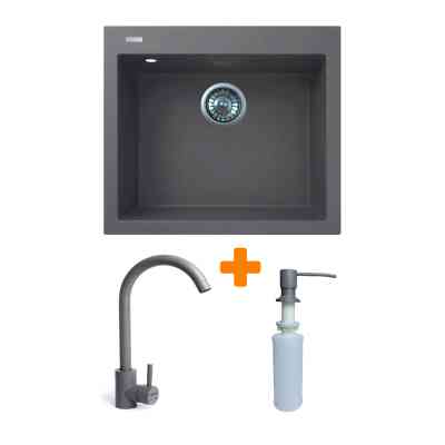 Мойка кухонная Adamant Univer сірий + змішувач + дозатор (4824296902104) Винница