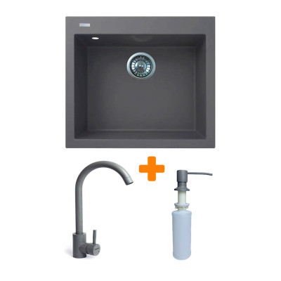 Мойка кухонная Adamant Univer сірий + змішувач + дозатор (4824296902104) Винница - изображение 1