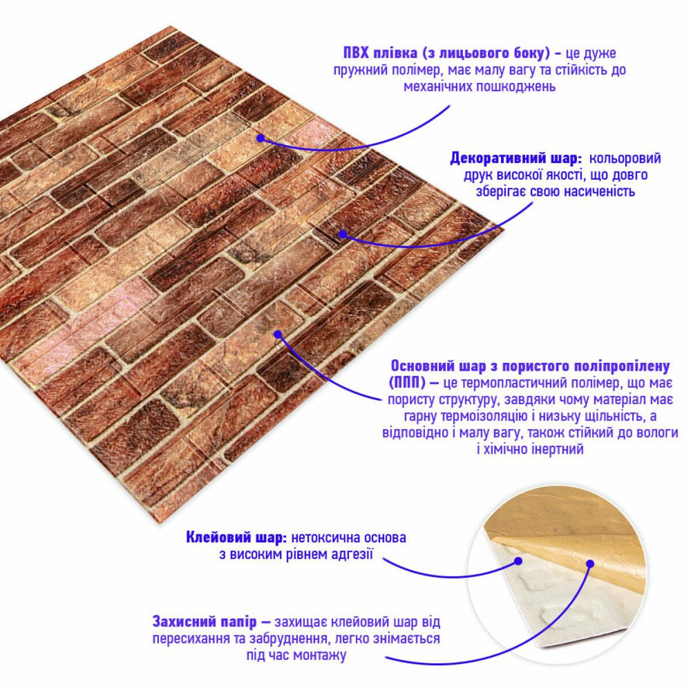 Панель стеновая 3D 700мм*770мм*2мм Коричневый SW-00001910 Киев - изображение 2