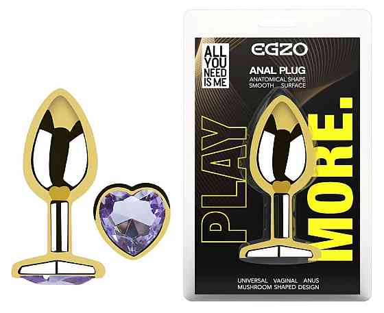 Анальна пробка з кристалом EGZO - Gold Heart Plug Amethyst size S Sex Aura Київ