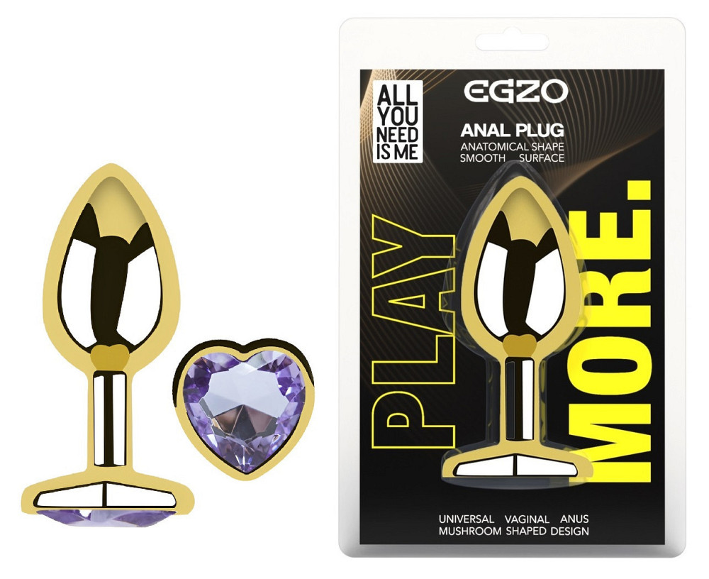 Анальная пробка с кристаллом EGZO - Gold Heart Plug Amethyst size S Sex Aura Киев - изображение 1
