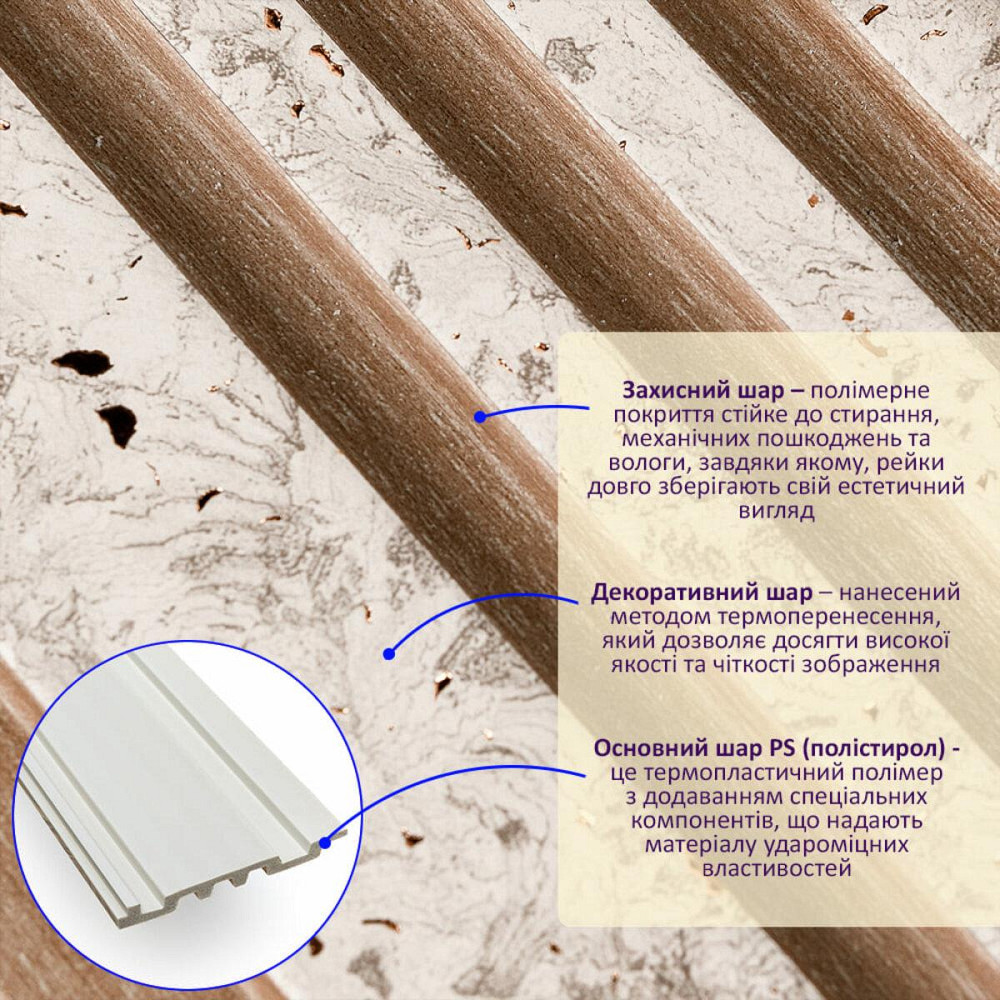 Рейка декоративна PS 2900х118х11мм Світлий мармур із золотими вкрапленнями 2900х120х11мм SW-00002141- Дніпро - фото 2