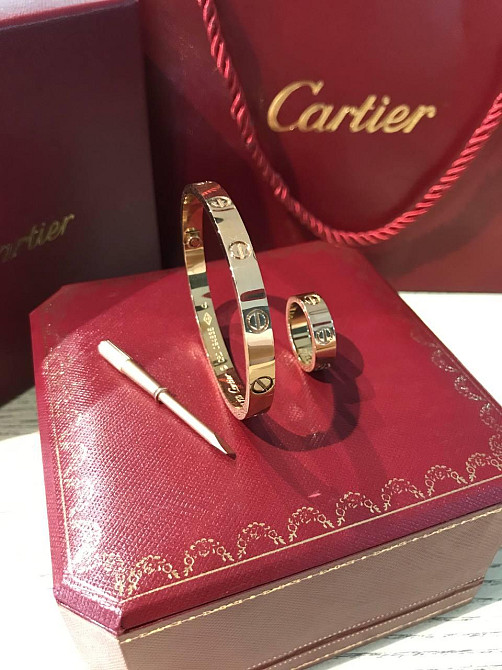 Cartier Комплект - браслет Love с отверткой лимонное золото и кольцо / Картье Комплект Одесса - изображение 1