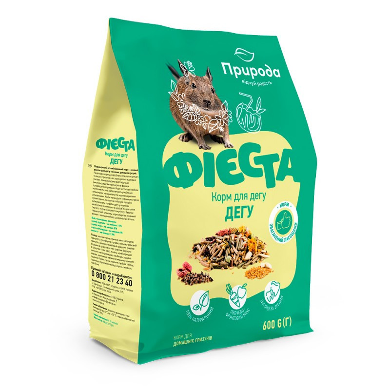 Повноцінний вітамінізований корм Фієста "Дегу" для гризунів 600 г, Природа Вінниця - фото 1
