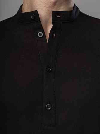 Черная мужская рубашка изо льна casual. Рубашка свободного кроя легкая черная Pobedov Exlnt Киев