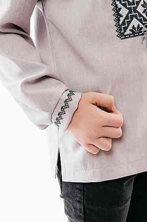 Вишиванка для хлопчиків, з довгим рукавом, лляна, сірка, 100% льон, топ Київ