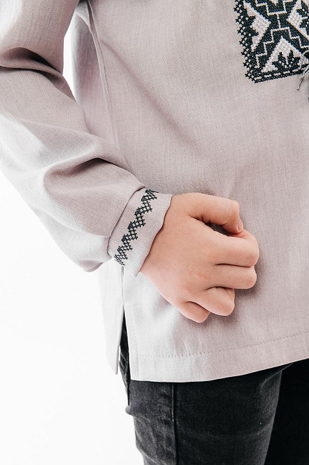 Вишиванка для хлопчиків, з довгим рукавом, лляна, сірка, 100% льон, топ Київ - фото 3