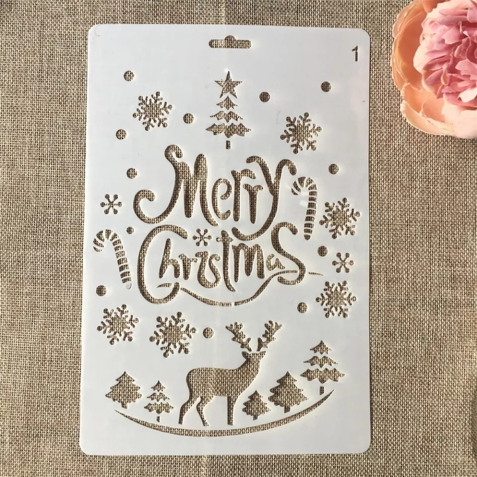 Трафарет для нового года на окно Олень и снежинки 17 на 26 см серый Киев - изображение 1