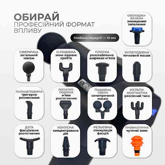 Перкусійний вібромасажер EasyFit UltraGun 13 насадок Коломия