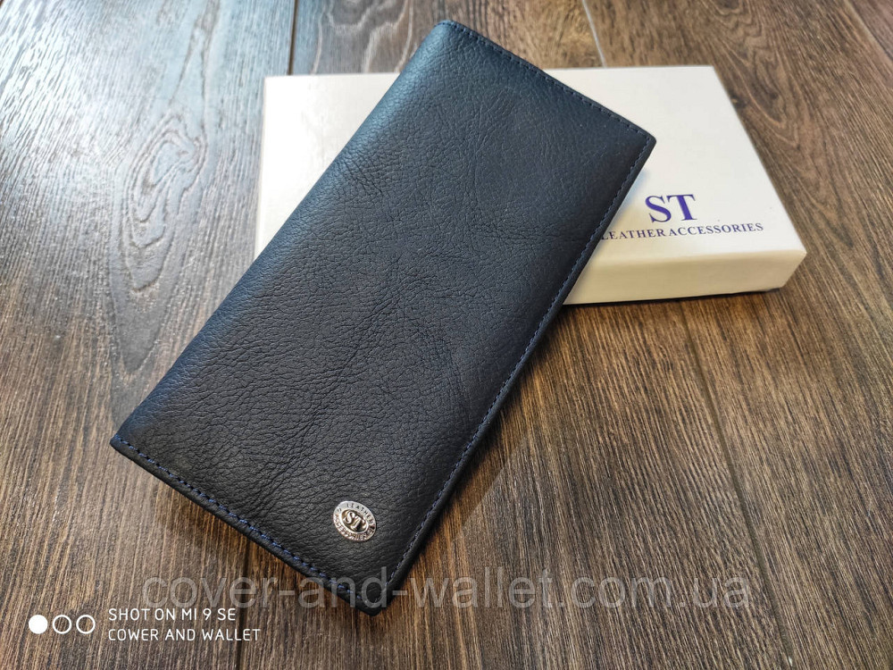 Стильний чоловічий шкіряний купюрник синього кольору ST Leather Київ - фото 6