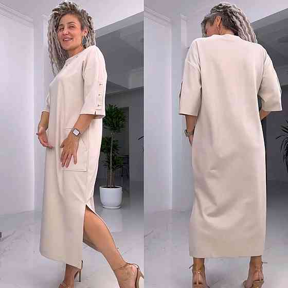 Женское стильное батальное платье трикотаж двунитка. Беж, 48/52 Одесса