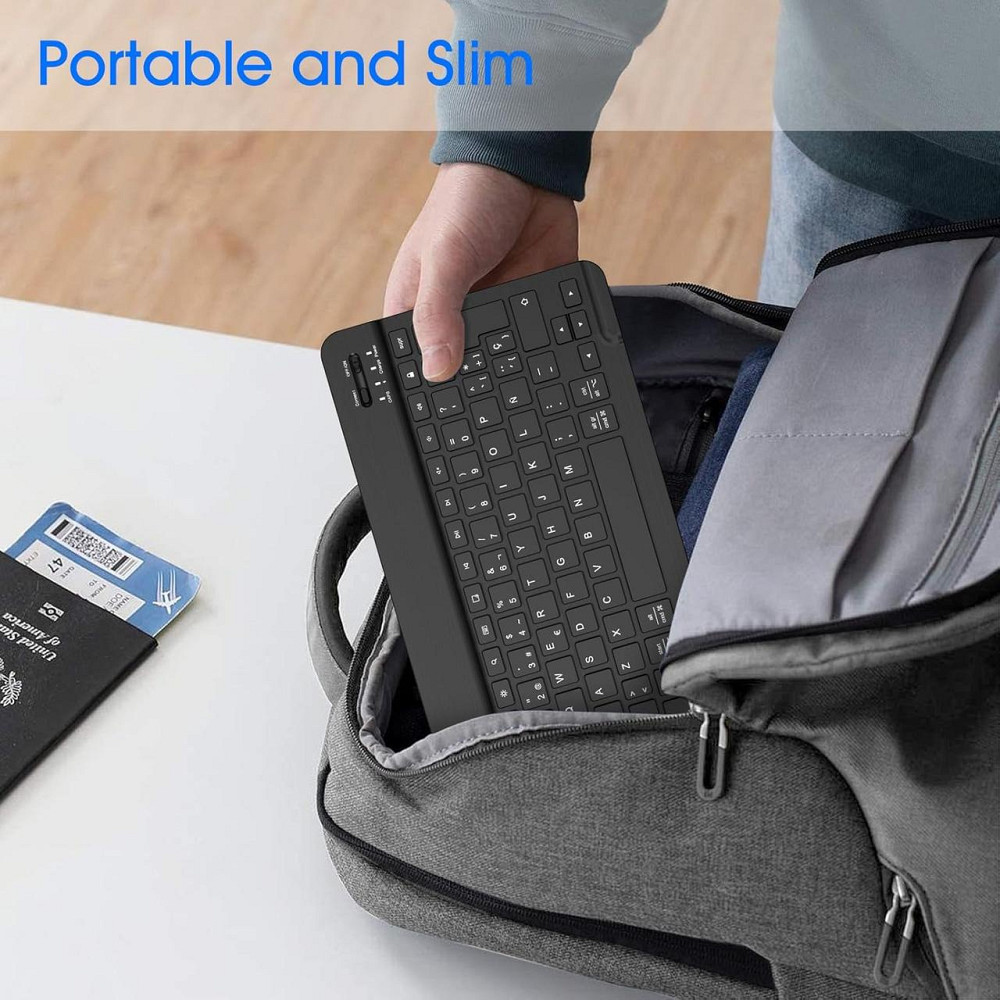 Бездротова Bluetooth клавіатура 10” для iOS та Android, планшета iPad, ультратонка, іспанська QWERTY розкладка, чорна Київ - фото 7