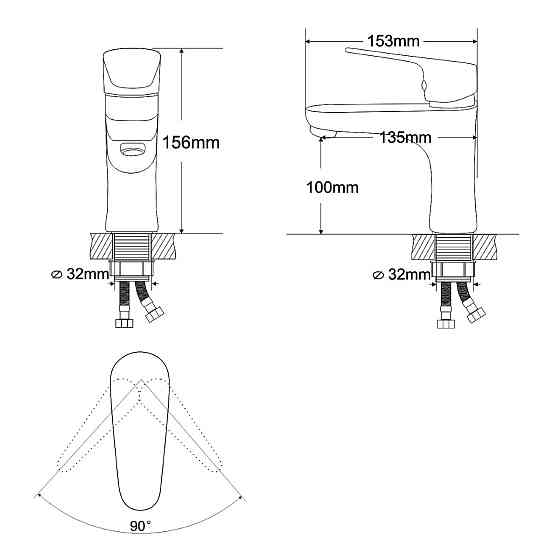 Cмеситель для умывальника RJ BUTTERFLY однорычажный на гайке, хром 35 мм Киев