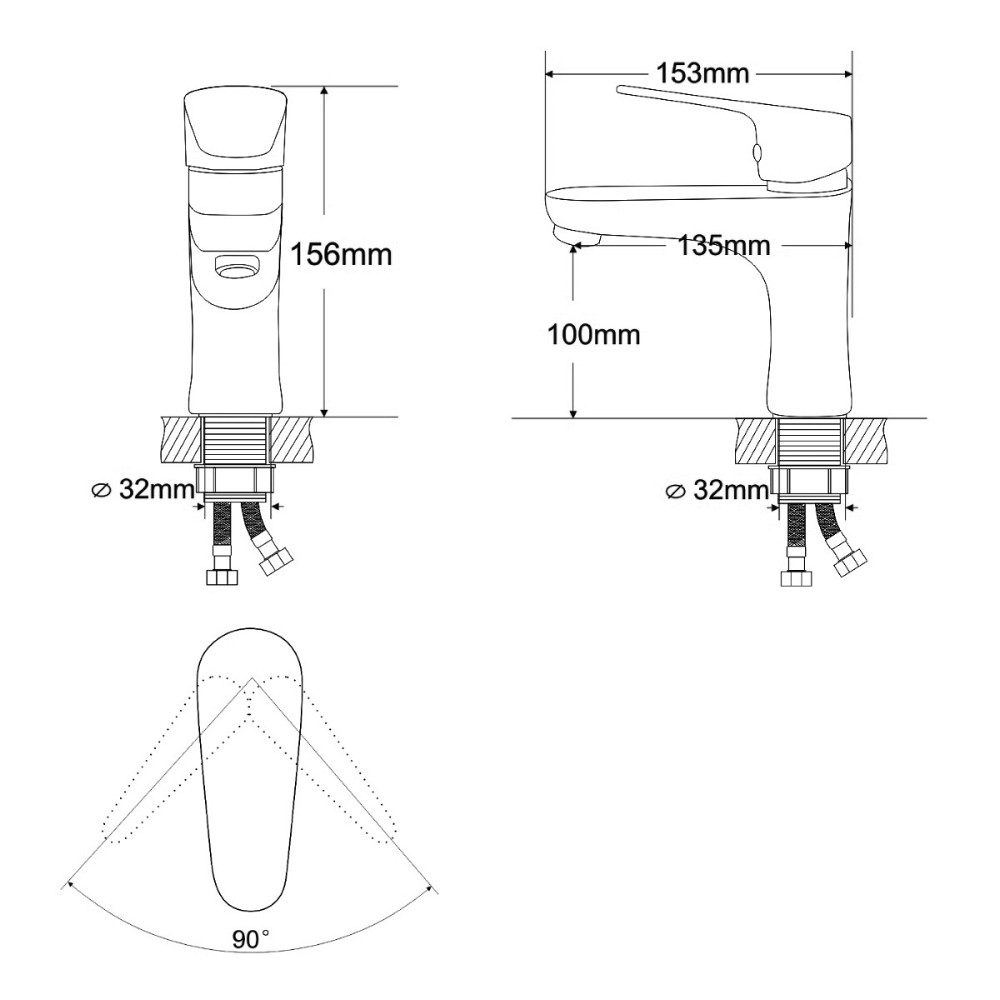Cмеситель для умывальника RJ BUTTERFLY однорычажный на гайке, хром 35 мм Киев - изображение 3