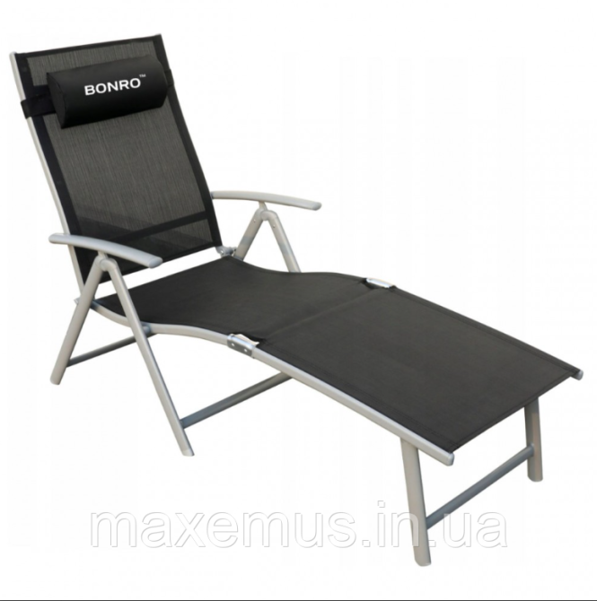 Раскладное садовое кресло лежак Bonro B G 0 0 8 шезлонг складной алюминиевая рама черный Мостиска - изображение 1