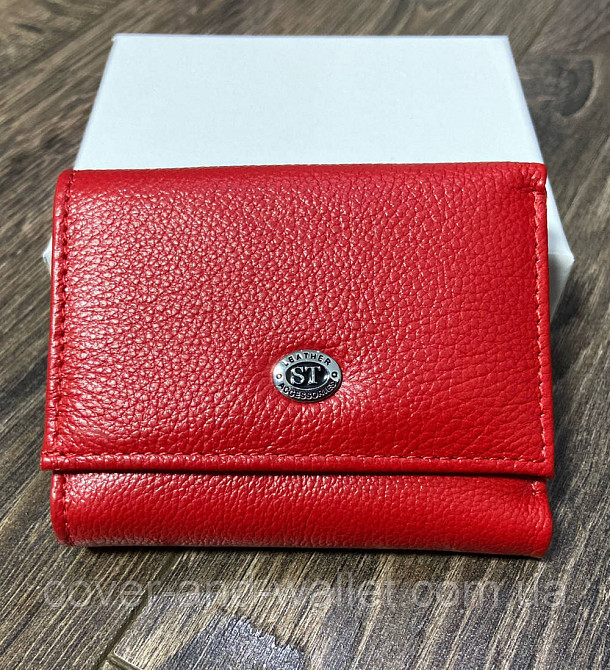 Червоний шкіряний жіночий міні гаманець з натуральної шкіри ST Leather Київ - фото 4