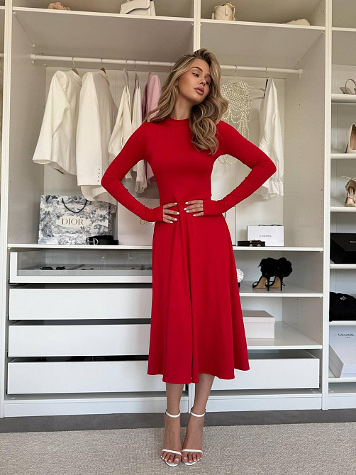 Женское стильное вечернее миди платье из микродайвинга Красный, 42/44 Одесса - изображение 8