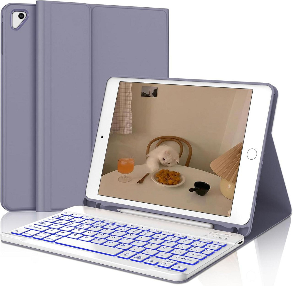 Чехол с магнитной клавиатурой для iPad 9.7” 5 6 поколения Pro, Air 1/2 подсветкой держатель стилуса лавандовый Киев - изображение 1