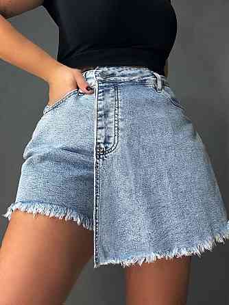Шорти-спідниця жіночі Vanver 222 джинсові на запах з бахромою великі розміри блакитні, блакитний, З2, 32, 88 см, 116 см Київ