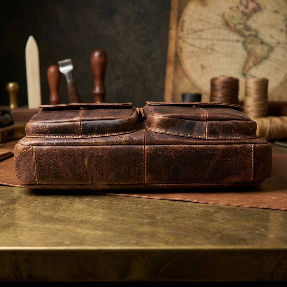 Сумка для ноутбука из натуральной кожи Vintage 14867 Коричневая Киев - изображение 9