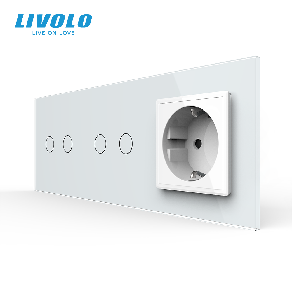 LIVOLO Сенсорний вимикач 4 сенсора (2-2) 1 розетка Livolo білий скло (VL-C702/C702/C7C1EU-11) Коломия - фото 7