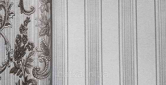 Шпалери вінілові на флізеліні AdaWall Seyyah 1.06х10 смуги широкі структурні сірі сріблясті Київ