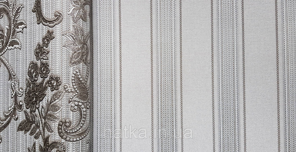 Шпалери вінілові на флізеліні AdaWall Seyyah 1.06х10 смуги широкі структурні сірі сріблясті Київ - фото 3