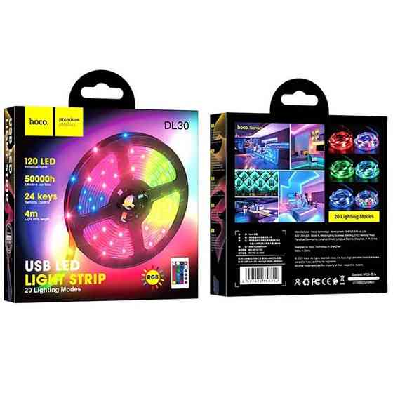 Світлодіодна стрічка Hoco DL30 RGB 4м + пульт (Чорна) Вінниця