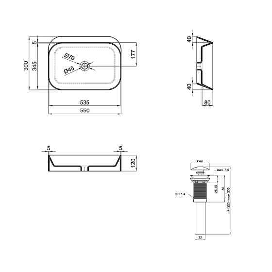 Комплект Qtap Scorpio: Раковина накладная 550x390x120 мм, White, прямоугольная + Донный клапан Pop-up PU02 Киев