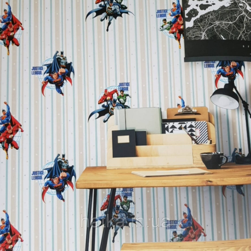 Метрові вінілові шпалери на флізеліні AdaWall Ada Kids дитячі супермен смуги зірки бежеві блакитні Київ - фото 1
