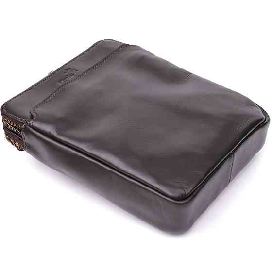 Вертикальная мужская сумка через плечо из гладкой натуральной кожи Shvigel 20868_1 Коричневый Киев