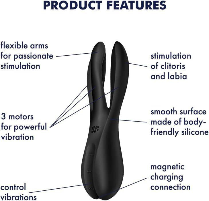 Клиторальный вибратор Satisfyer Threesome 2 Black, 3 гибких пальчика, 3 мотора Sex Aura Киев - изображение 6